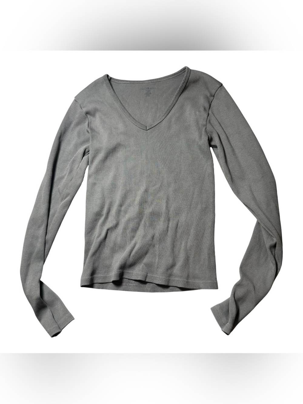 Brandy Melville grey long sleeve ribbed v neck fitted shirt